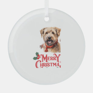 Merry Christmas Staffordshire Bull Terrier Glass Ornament