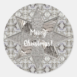 Merry Christmas Star Elegant Faux Silver Foil Classic Round Sticker