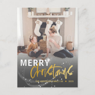 Merry Christmas Star Faux Gold Script Christmas Postcard