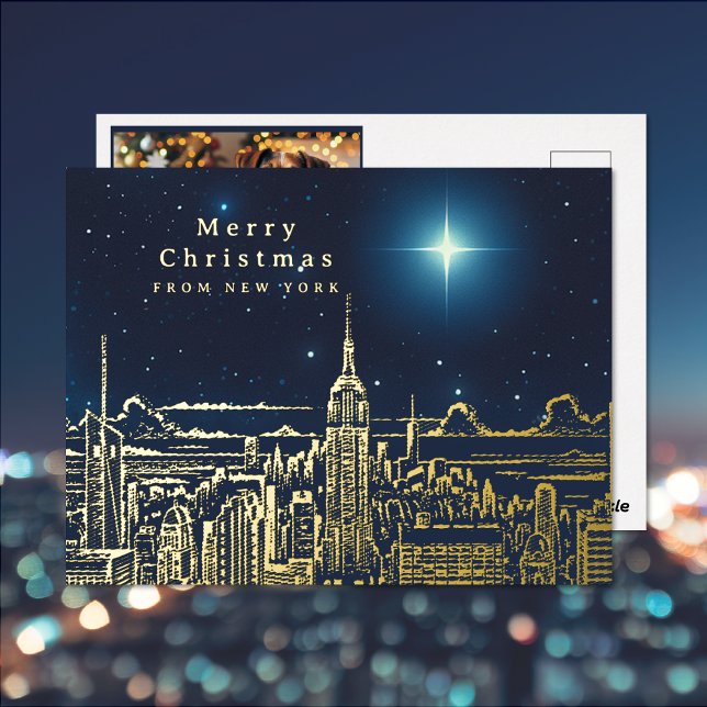 Merry Christmas Star Photo Foil Holiday Post Card (Merry Christmas Star Photo Foil Holiday Post Card (front and back))