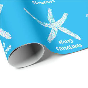 Merry Christmas Starfish Blue Beach Custom Colour Wrapping Paper