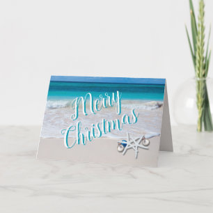 Merry Christmas Starfish on Beach Christmas Card