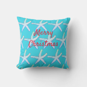 Merry Christmas Starfish Patterns Custom Blue Outdoor Pillow