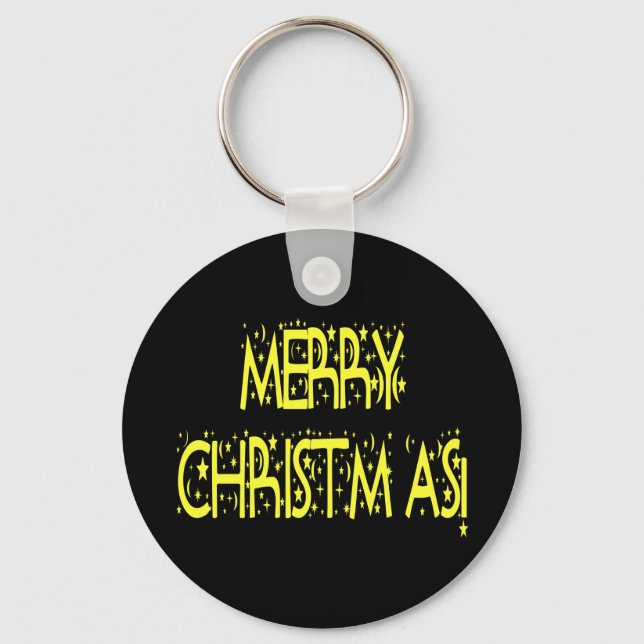 Merry Christmas Starry Night Font Keychain (Front)