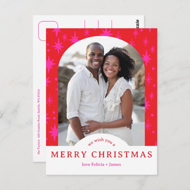 MERRY CHRISTMAS Stars Holiday CUSTOM Arch PHOTO Postcard (Front/Back)