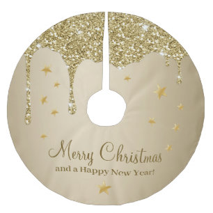 Merry Christmas Stars Melting Gold Glittery Glam Brushed Polyester Tree Skirt