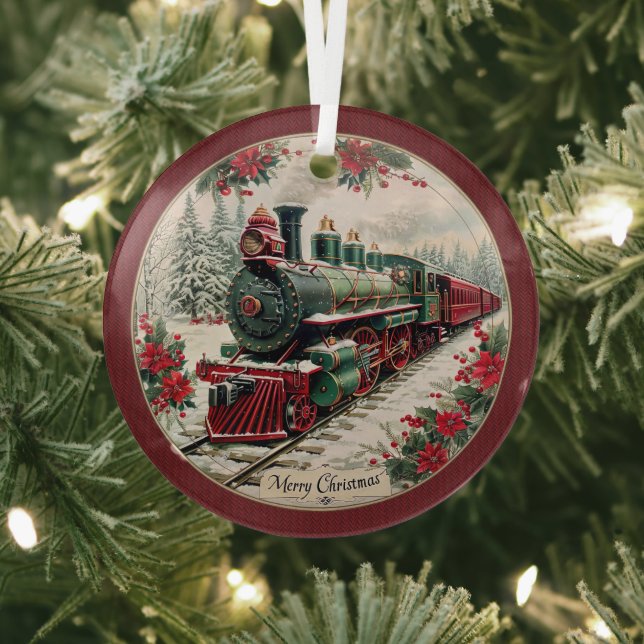 Merry Christmas Steam Train – Festive Journey  Glass Ornament (Insitu)