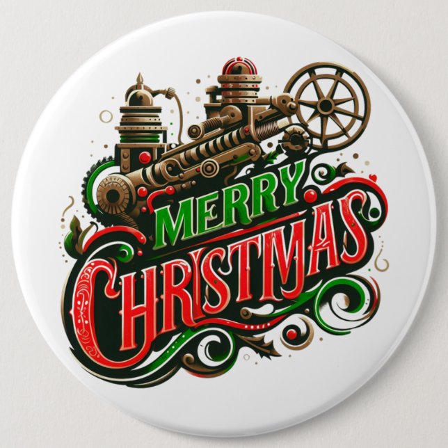 Merry Christmas steampunk 6 Inch Round Button (Front)