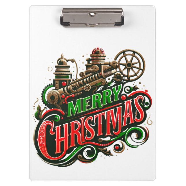 Merry Christmas steampunk Clipboard (Front)