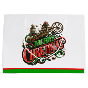 Merry Christmas steampunk Large Gift Bag