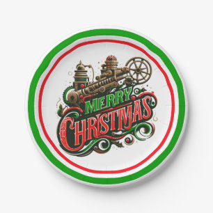 Merry Christmas steampunk Paper Plate