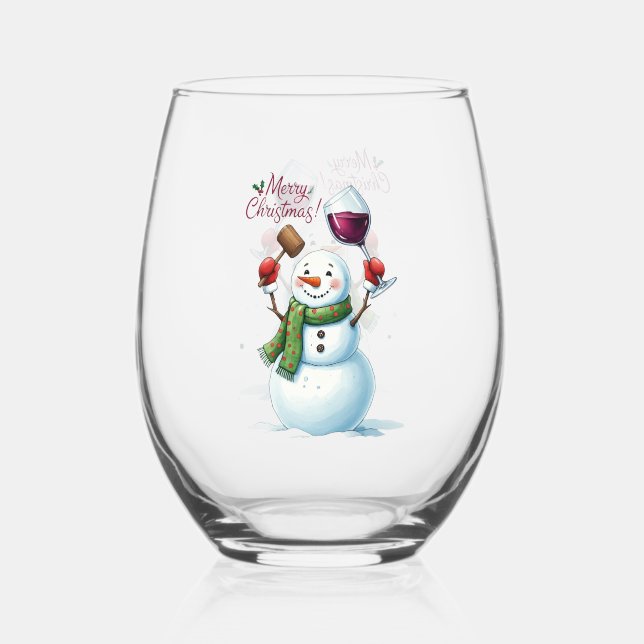 Merry Christmas Stemless  Wine Glass (Front)