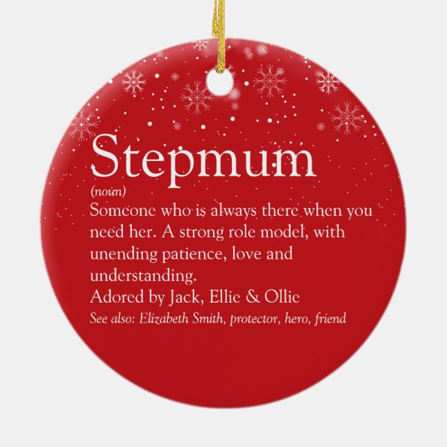 Merry Christmas Stepmom Stepmother Definition Ceramic Ornament (Back)