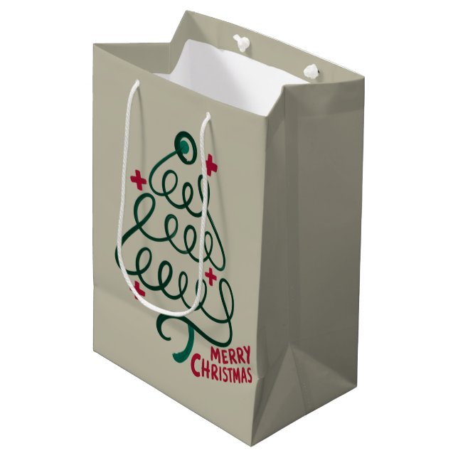 Merry Christmas Stethoscope CNA Medical Worker Medium Gift Bag (Front Angled)