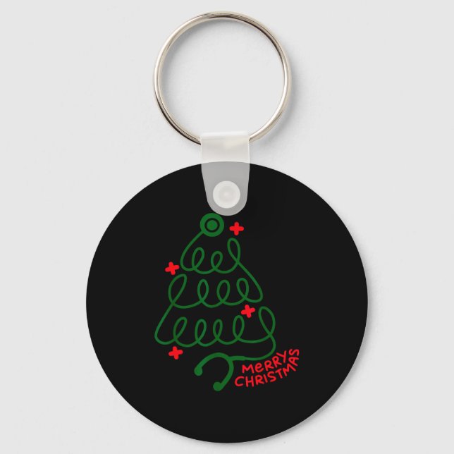 Merry Christmas Stethoscope Nurse Cna Xmas Holiday Keychain (Front)