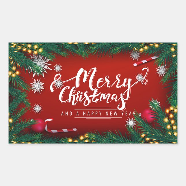 Merry Christmas Sticker (Christmas stickers with a red background, the phrase "Merry Christmas and a Happy New Year"!)