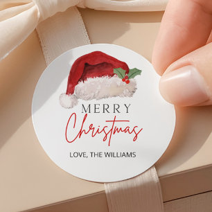 Merry Christmas Sticker, Christmas Hat Mistletoe Classic Round Sticker