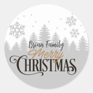 Merry Christmas sticker-grey&white - personalized Classic Round Sticker
