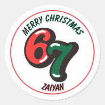 Merry Christmas Sticker Numbers 6 & 7 Custom Name