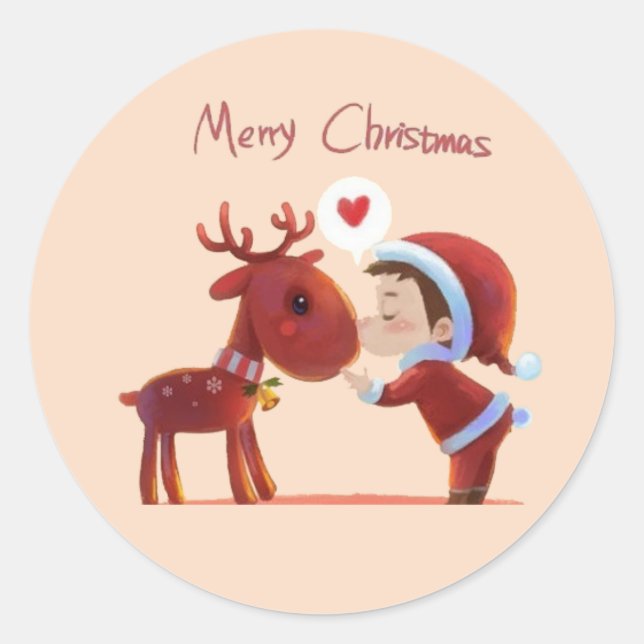 Merry Christmas Sticker – Santa & Reindeer Kiss –  (Devant)
