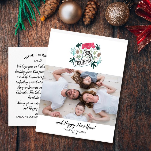 Merry Christmas Stocking Family Photo New Year Postcard (Creator Uploaded)