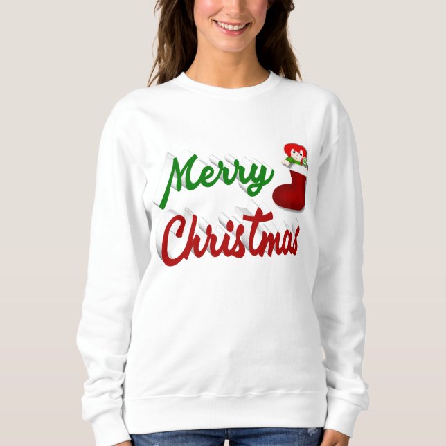 Merry Christmas Stocking red green script Sweatshirt (Front)