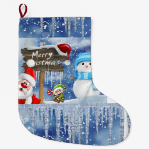 Merry Christmas Stocking, Snowman Santa Large Christmas Stocking