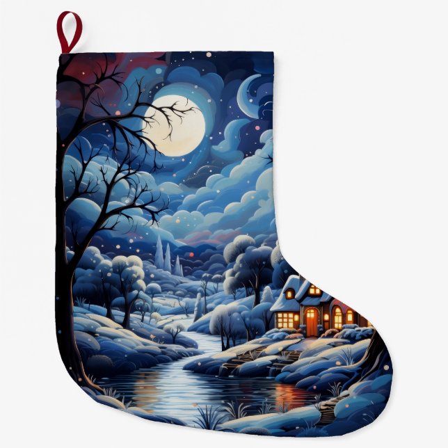 Merry Christmas Stocking, Vintage Village Large Christmas Stocking (Front)