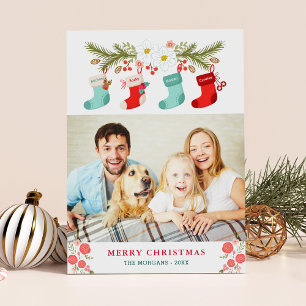 Merry Christmas Stockings Names Pet Family Photo Holiday Card