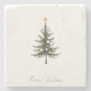 Merry Christmas Stone Coaster with Christmas Tree