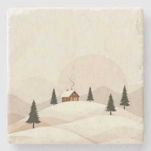 Merry Christmas Stone Coaster with Christmas Tree