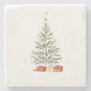 Merry Christmas Stone Coaster with Christmas Tree