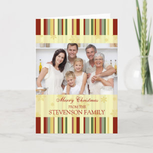 Merry Christmas Stripes and Snowflakes Photo Card