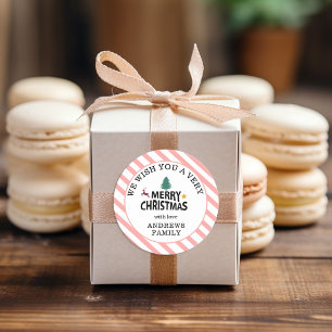 "Merry Christmas" Stripes-Deer Tree Star Classic Round Sticker