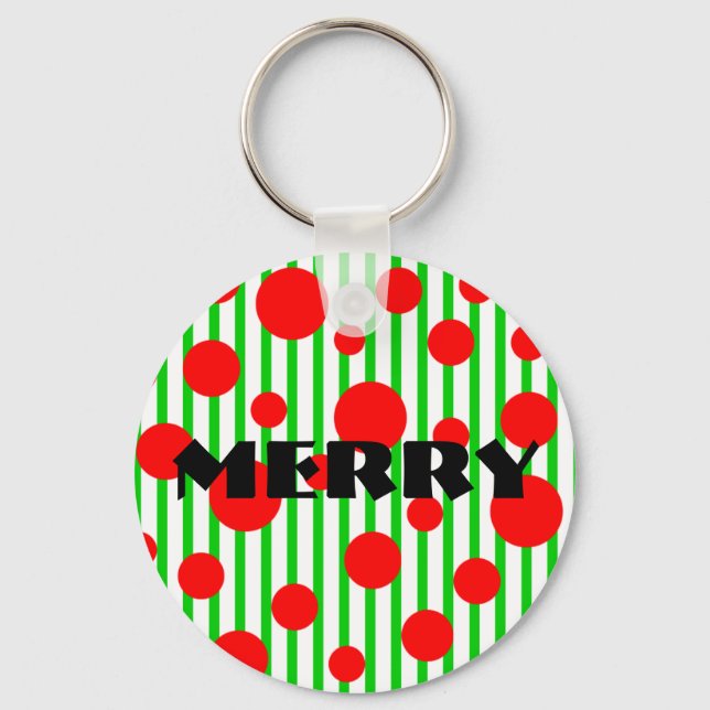 Merry Christmas Stripes & Dots Keychain (Front)
