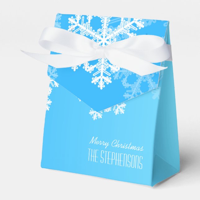 Merry Christmas Stylish Blue Snowflakes  Pattern Favor Box (Front Side)