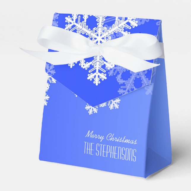 Merry Christmas Stylish Cobalt Blue Snowflakes Favor Box (Front Side)