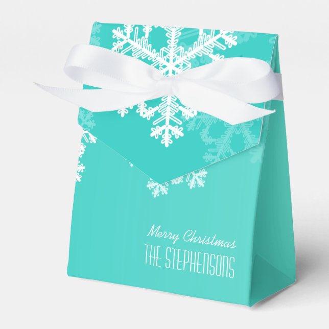 Merry Christmas Stylish Cyan Snowflakes  Pattern Favor Box (Front Side)