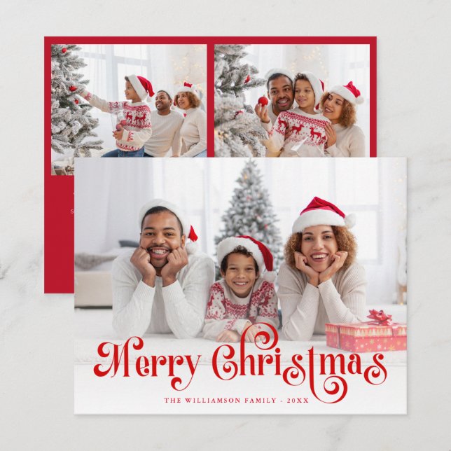 Merry Christmas Stylish Lettering Photo  Holiday Card (Front/Back)