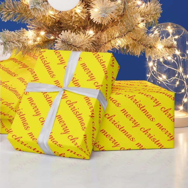 MERRY CHRISTMAS STYLISH MODERN YELLOW COLOUR GIFTS WRAPPING PAPER (Holidays)