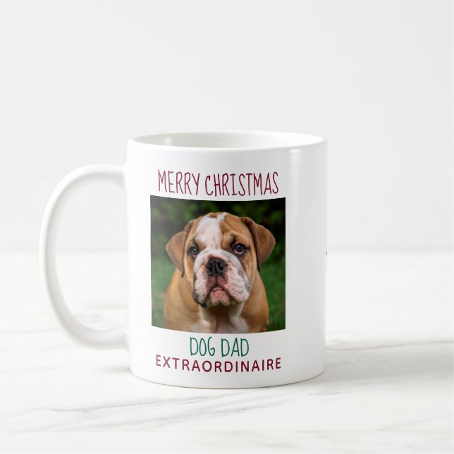 Merry Christmas Stylish Photo Dog Dad Coffee Mug (Left)