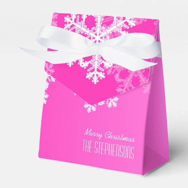 Merry Christmas Stylish Pink Snowflakes  Pattern Favor Box (Front Side)
