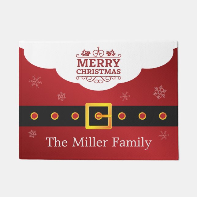 Merry Christmas Stylish Santa Suit Belt Welcome Doormat (Front)