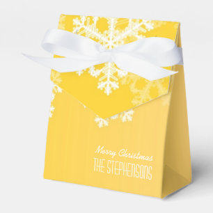 Merry Christmas Stylish Yellow Snowflakes  Pattern Favor Box