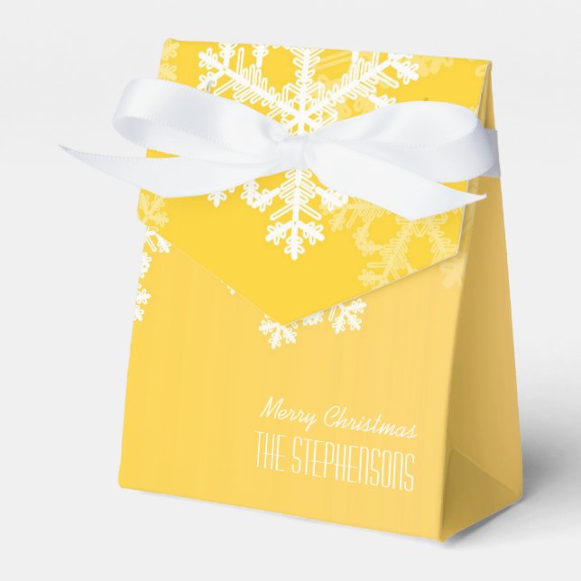 Merry Christmas Stylish Yellow Snowflakes  Pattern Favor Box (Front Side)