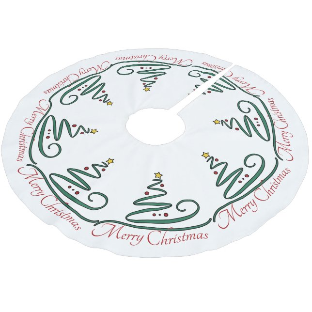 Merry Christmas, Stylized Christmas Tree - Skirt Brushed Polyester Tree Skirt (Angled)
