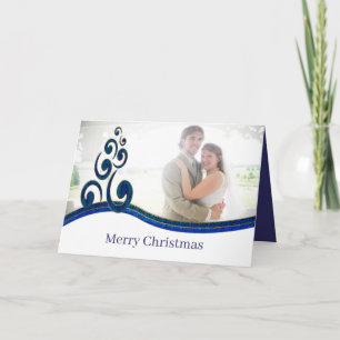 Merry Christmas Stylized Navy Blue Tree Photo Holiday Card