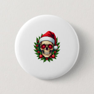 Merry Christmas Sugar Skull Santa Hat Family Xmas 2 Inch Round Button