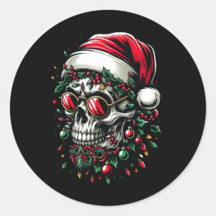 Merry Christmas Sugar Skull Santa Hat Family Xmas Classic Round Sticker