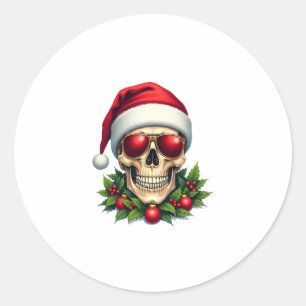 Merry Christmas Sugar Skull Santa Hat Family Xmas  Classic Round Sticker